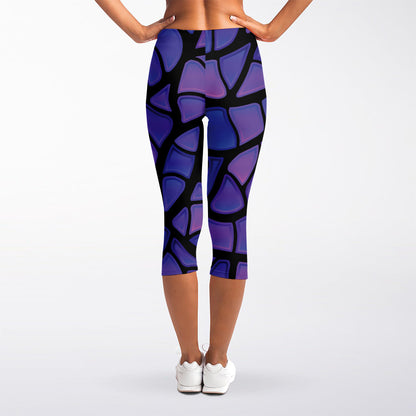 Purple Stained Glass Mosaic Print Women's Capri Leggings