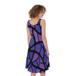 Purple Stained Glass Mosaic Print Women's Sleeveless Dress