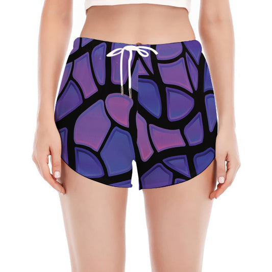 Purple Stained Glass Mosaic Print Women's Split Running Shorts