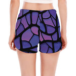 Purple Stained Glass Mosaic Print Women's Split Running Shorts