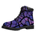 Purple Stained Glass Mosaic Print Padded Collar Lace Up Boots