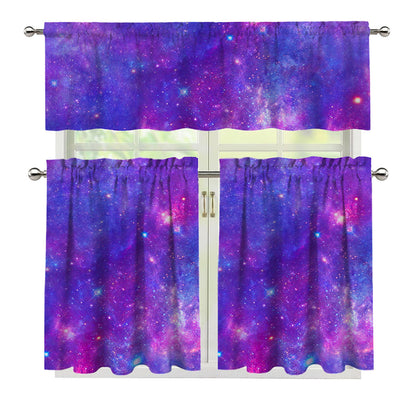 Purple Stardust Cloud Galaxy Space Print 3 Piece Kitchen Curtains