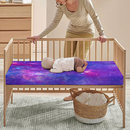 Purple Stardust Cloud Galaxy Space Print Baby Crib Sheet