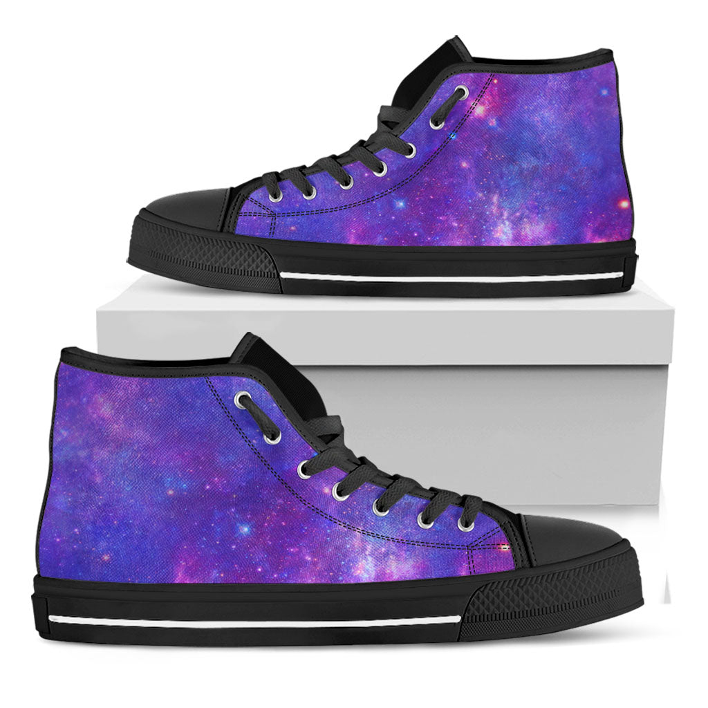 Purple Stardust Cloud Galaxy Space Print Black High Top Sneakers