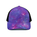 Purple Stardust Cloud Galaxy Space Print Black Mesh Trucker Cap