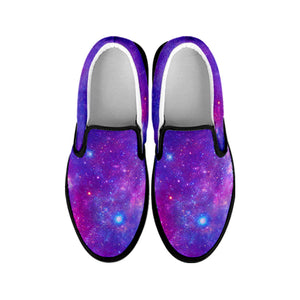Purple Stardust Cloud Galaxy Space Print Black Slip On Sneakers