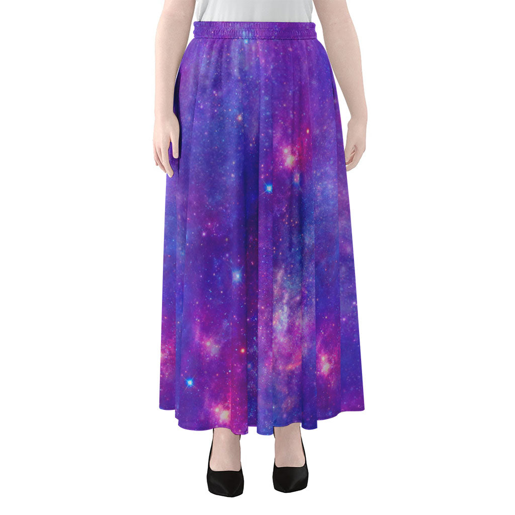 Purple Stardust Cloud Galaxy Space Print Chiffon Maxi Skirt