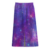 Purple Stardust Cloud Galaxy Space Print Cotton Front Slit Maxi Skirt