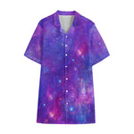 Purple Stardust Cloud Galaxy Space Print Cotton Hawaiian Shirt