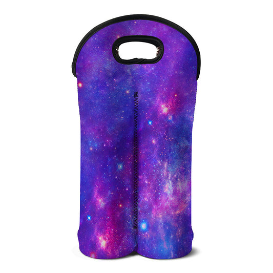Purple Stardust Cloud Galaxy Space Print Double Neoprene Wine Tote