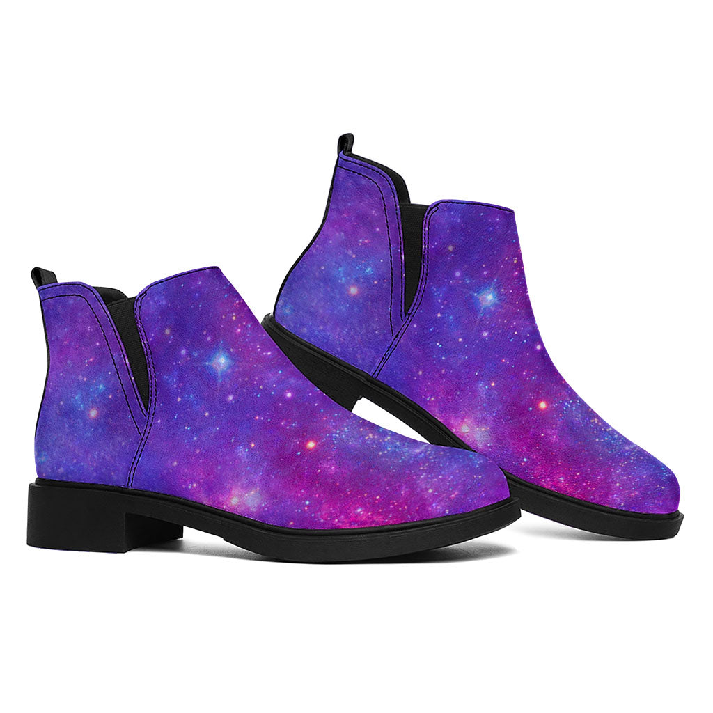 Purple Stardust Cloud Galaxy Space Print Flat Ankle Boots