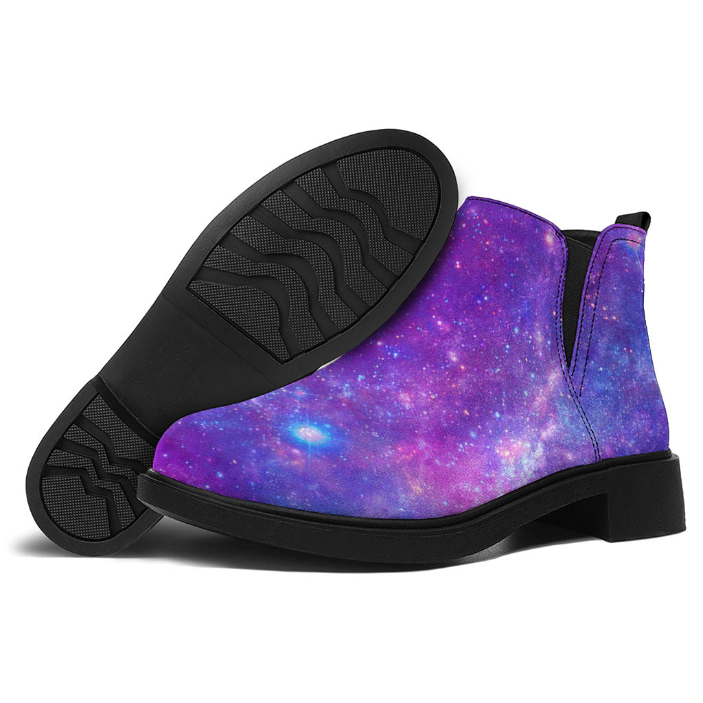 Purple Stardust Cloud Galaxy Space Print Flat Ankle Boots