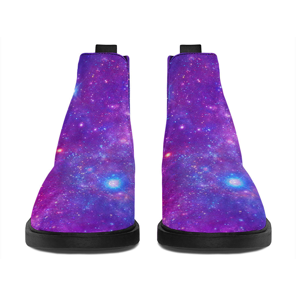 Purple Stardust Cloud Galaxy Space Print Flat Ankle Boots