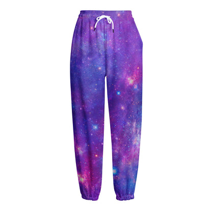 Purple Stardust Cloud Galaxy Space Print Fleece Lined Knit Pants