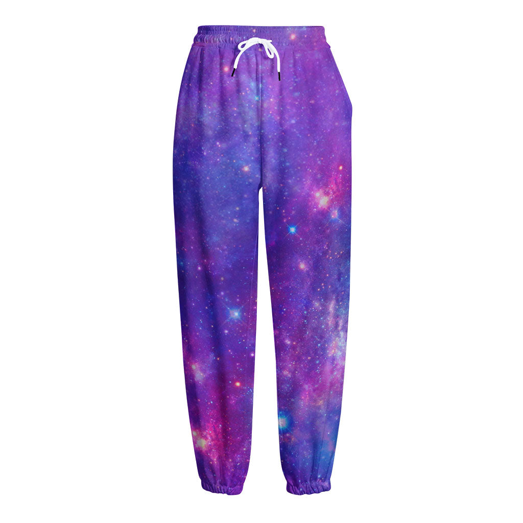 Purple Stardust Cloud Galaxy Space Print Fleece Lined Knit Pants