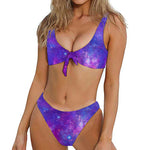 Purple Stardust Cloud Galaxy Space Print Front Bow Tie Bikini