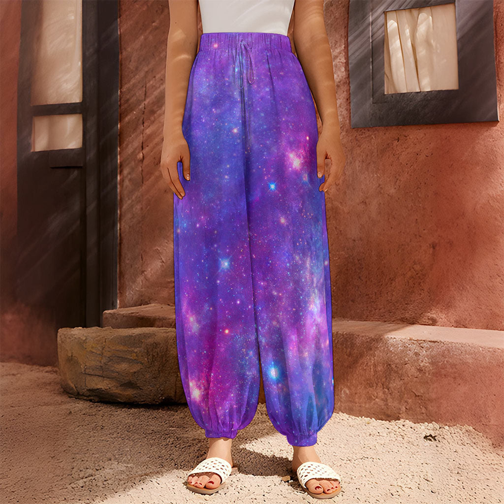 Purple Stardust Cloud Galaxy Space Print Harem Pants