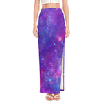 Purple Stardust Cloud Galaxy Space Print High Slit Maxi Skirt