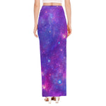 Purple Stardust Cloud Galaxy Space Print High Slit Maxi Skirt