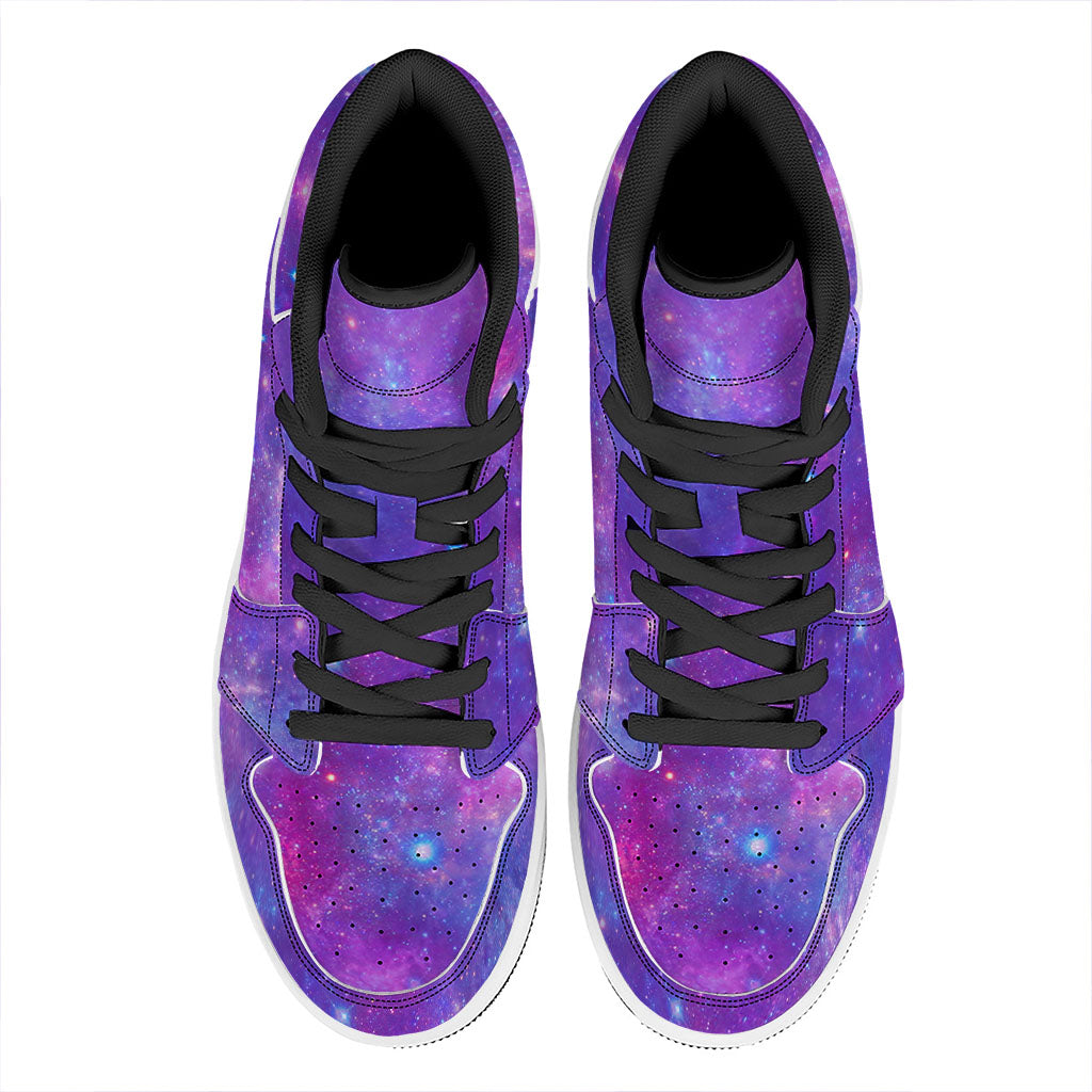 Purple Stardust Cloud Galaxy Space Print High Top Leather Sneakers