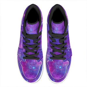 Purple Stardust Cloud Galaxy Space Print High Top Leather Sneakers