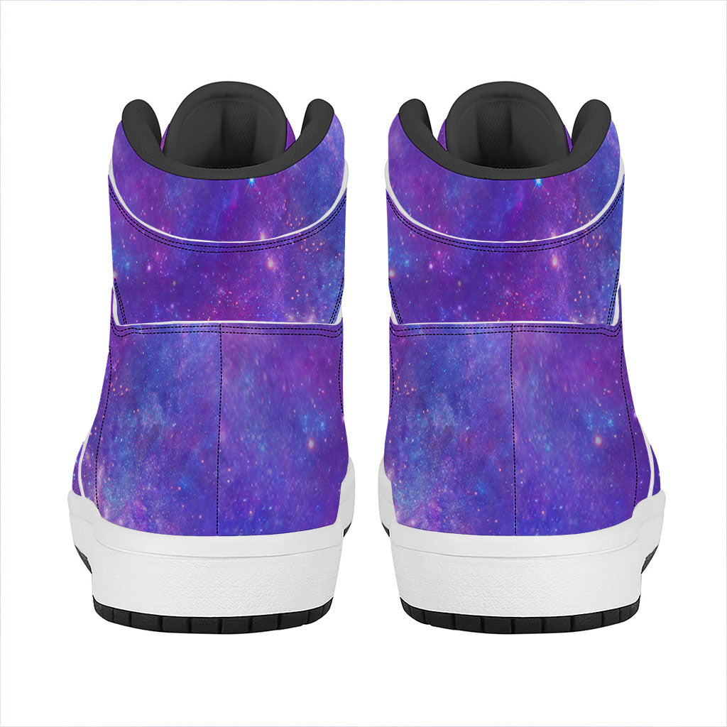 Purple Stardust Cloud Galaxy Space Print High Top Leather Sneakers