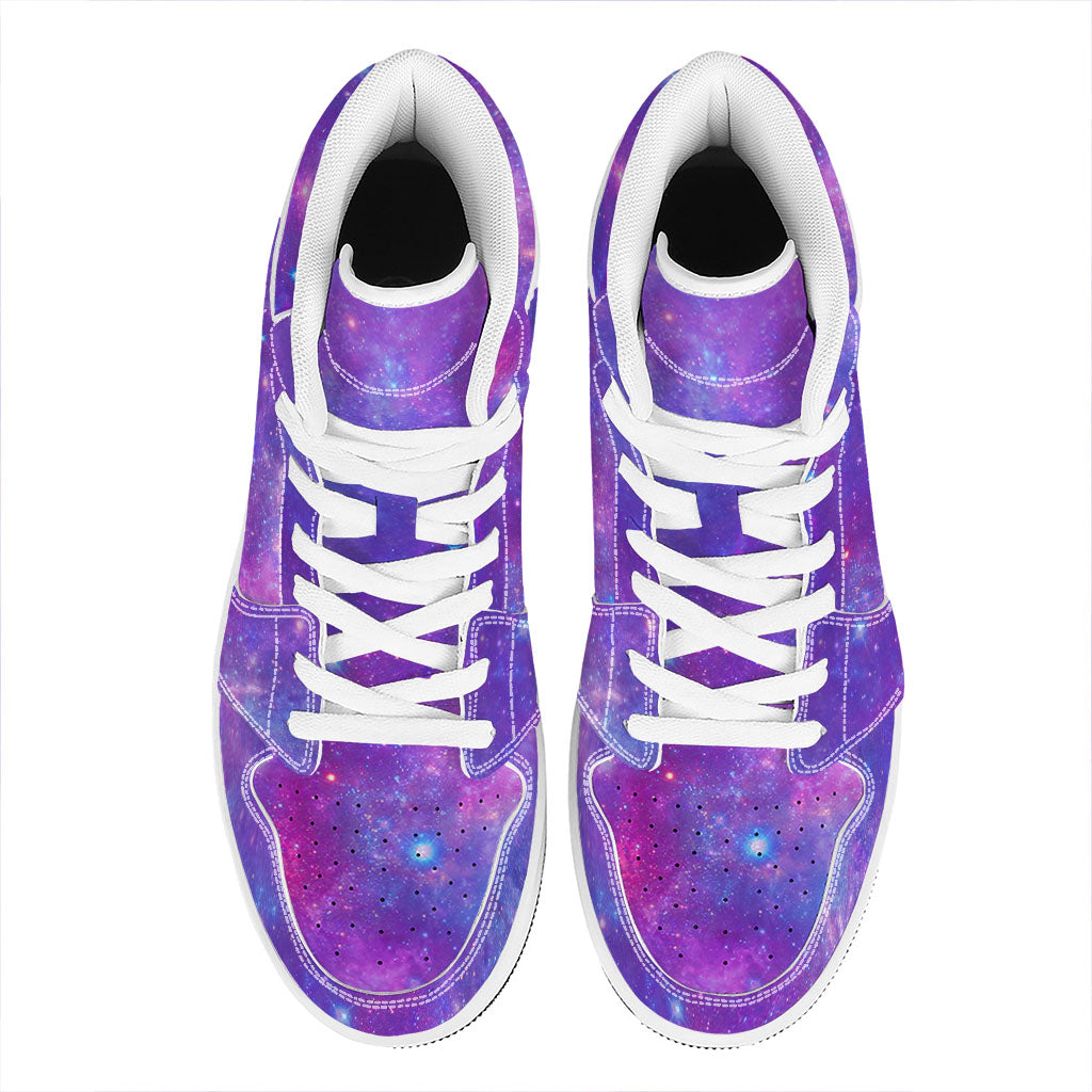 Purple Stardust Cloud Galaxy Space Print High Top Leather Sneakers