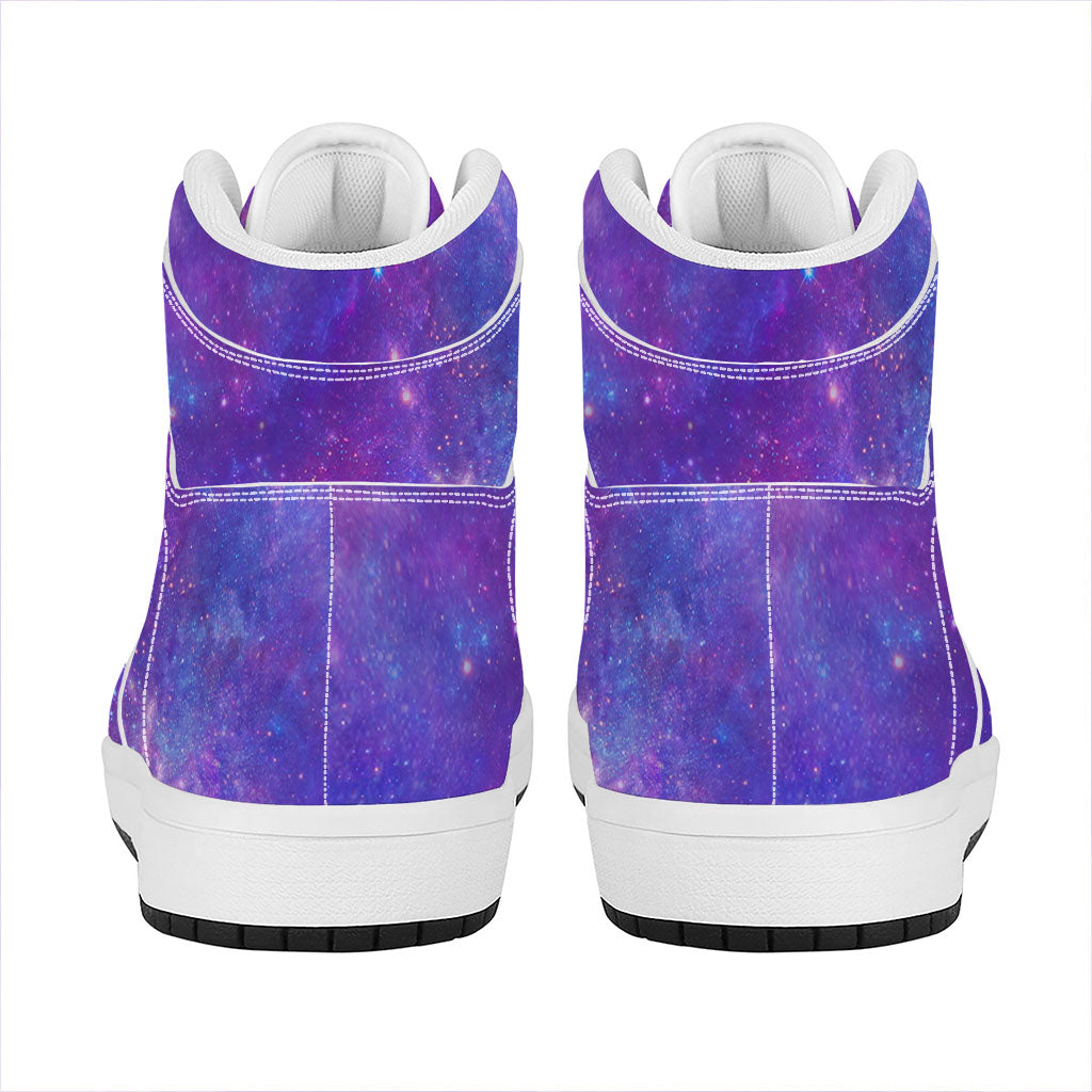 Purple Stardust Cloud Galaxy Space Print High Top Leather Sneakers