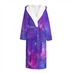 Purple Stardust Cloud Galaxy Space Print Hooded Bathrobe