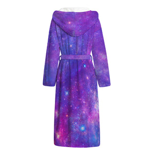 Purple Stardust Cloud Galaxy Space Print Hooded Bathrobe