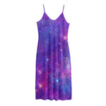 Purple Stardust Cloud Galaxy Space Print Jersey Midi Cami Dress