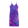 Purple Stardust Cloud Galaxy Space Print Jersey Midi Cami Dress