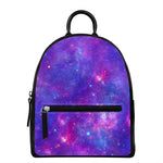Purple Stardust Cloud Galaxy Space Print Leather Backpack