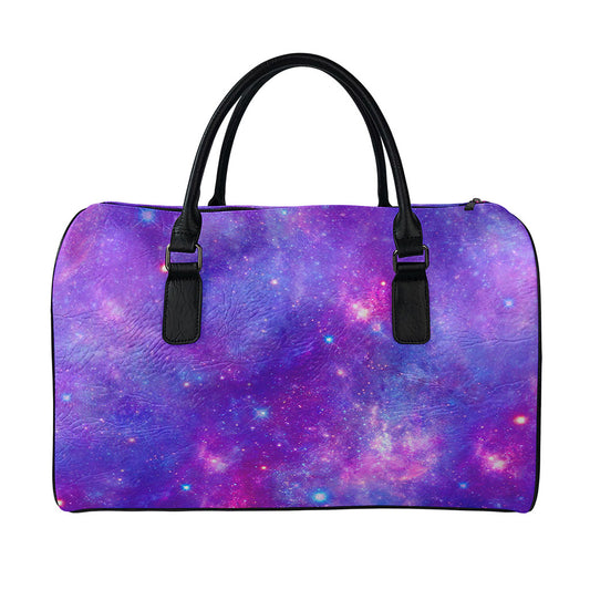 Purple Stardust Cloud Galaxy Space Print Leather Duffle Bag