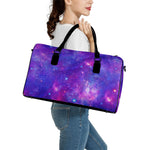 Purple Stardust Cloud Galaxy Space Print Leather Duffle Bag