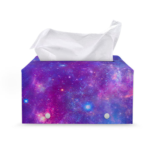 Purple Stardust Cloud Galaxy Space Print Leather Tissue Box Cover