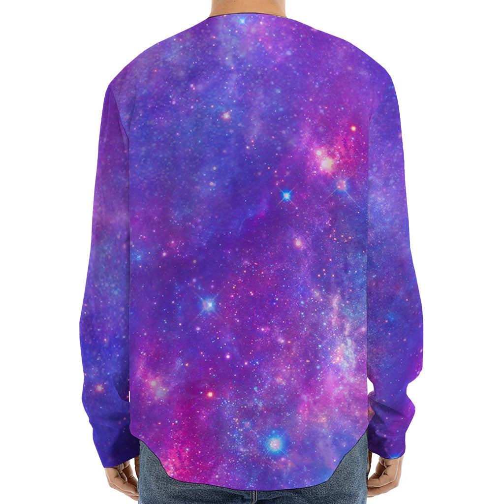 Purple Stardust Cloud Galaxy Space Print Long Sleeve Baseball Jersey