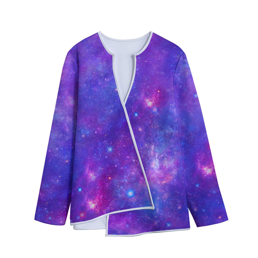 Purple Stardust Cloud Galaxy Space Print Long Sleeve Short Coat