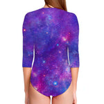 Purple Stardust Cloud Galaxy Space Print Long Sleeve Swimsuit