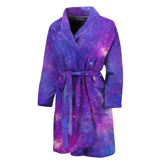 Purple Stardust Cloud Galaxy Space Print Men's Bathrobe