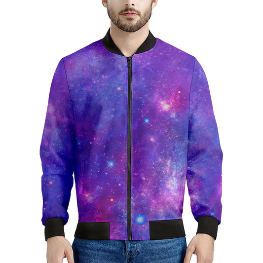 Purple Stardust Cloud Galaxy Space Print Men's Bomber Jacket