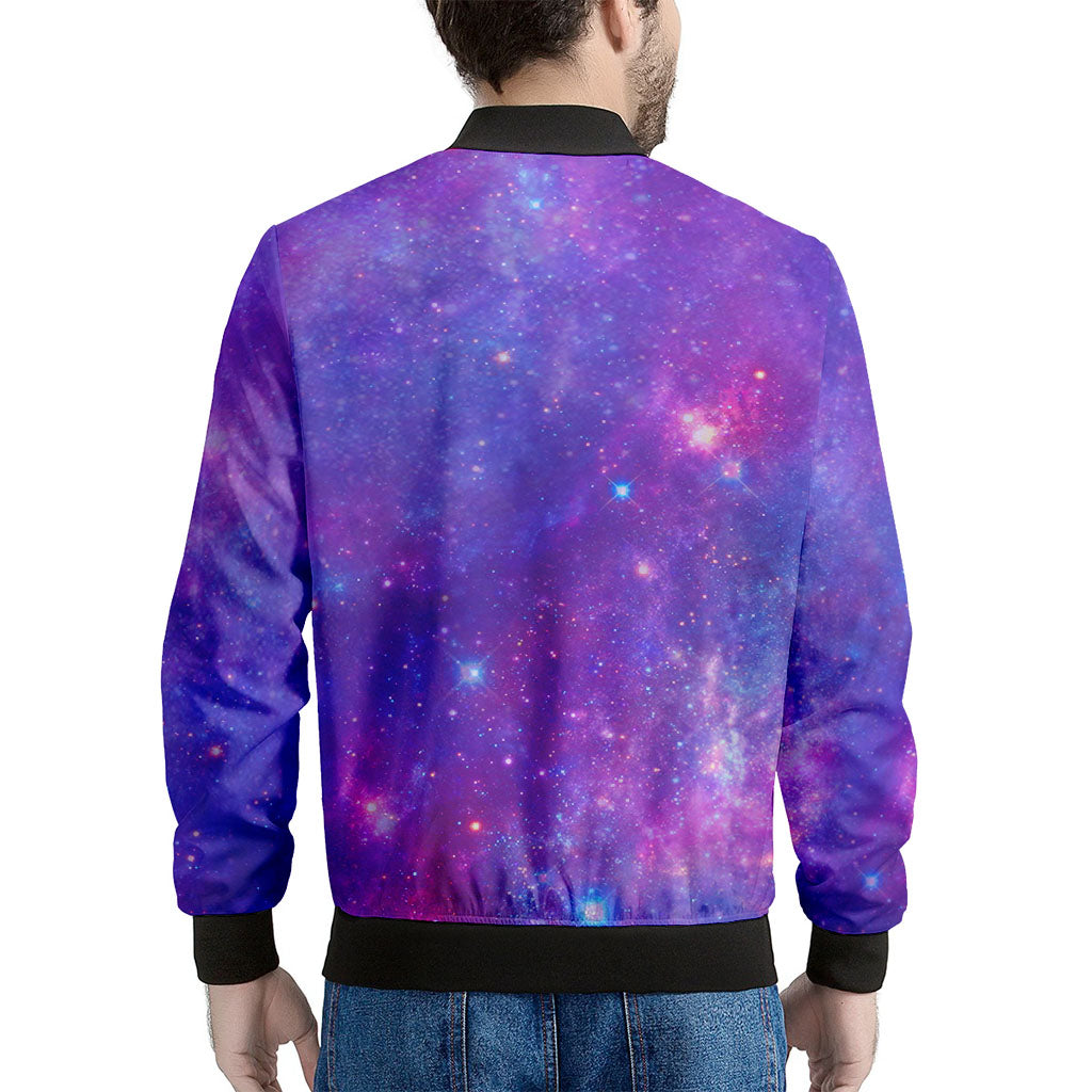 Purple Stardust Cloud Galaxy Space Print Men's Bomber Jacket