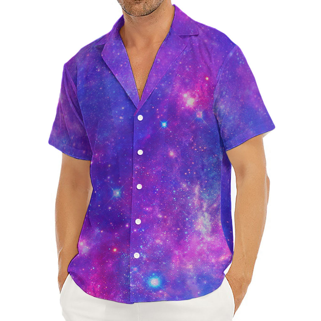 Purple Stardust Cloud Galaxy Space Print Men's Deep V-Neck Shirt