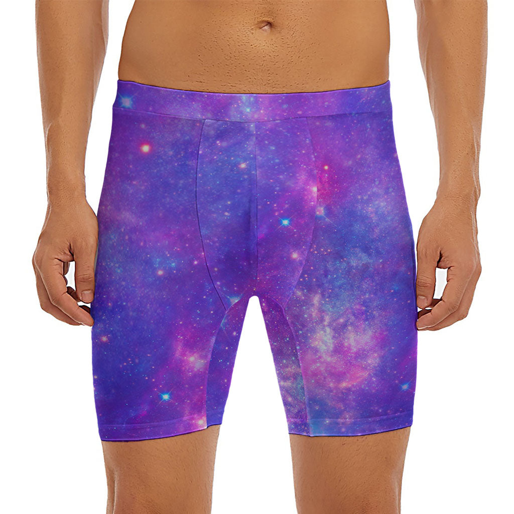 Purple Stardust Cloud Galaxy Space Print Men's Long Boxer Briefs