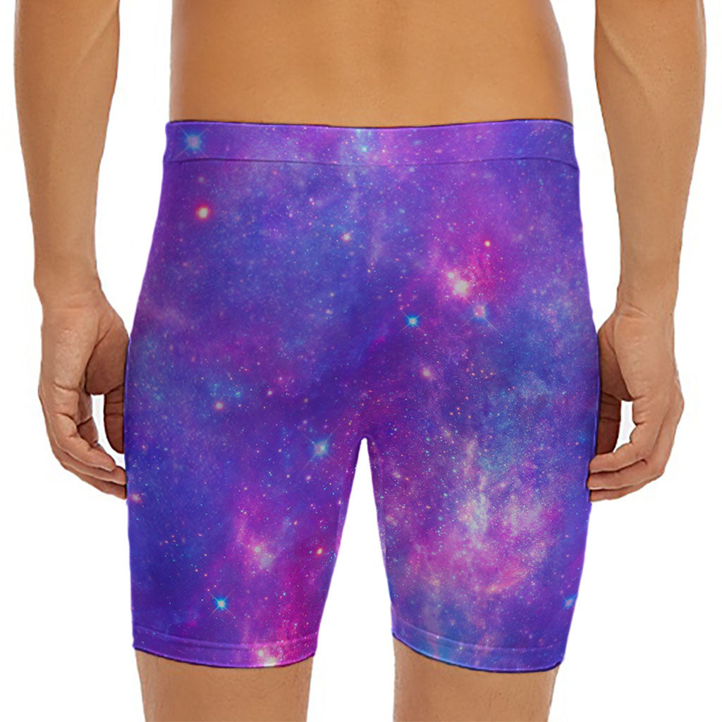 Purple Stardust Cloud Galaxy Space Print Men's Long Boxer Briefs