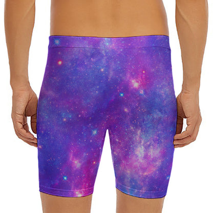 Purple Stardust Cloud Galaxy Space Print Men's Long Boxer Briefs