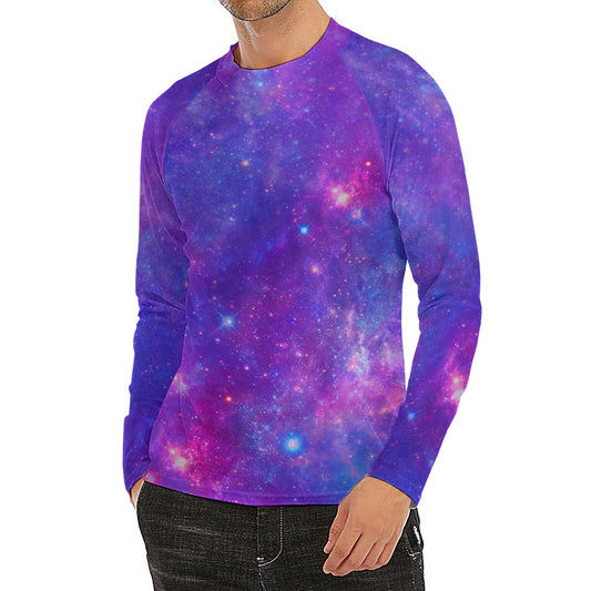 Purple Stardust Cloud Galaxy Space Print Men's Long Sleeve Rash Guard