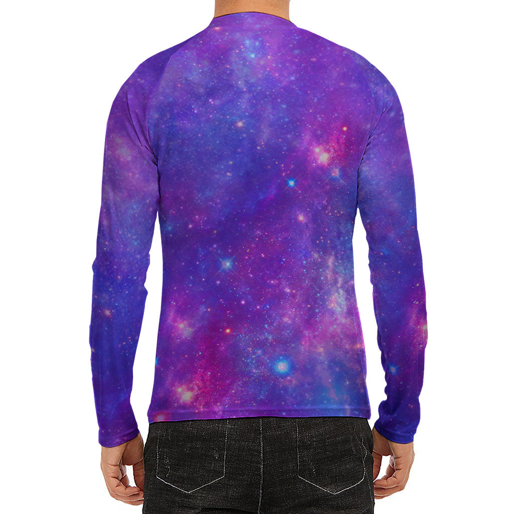 Purple Stardust Cloud Galaxy Space Print Men's Long Sleeve Rash Guard