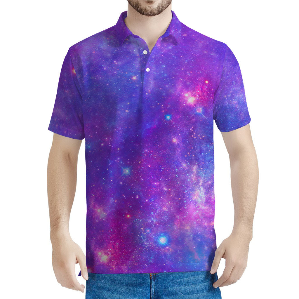 Purple Stardust Cloud Galaxy Space Print Men's Polo Shirt