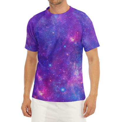 Purple Stardust Cloud Galaxy Space Print Men's Short Sleeve Rash Guard